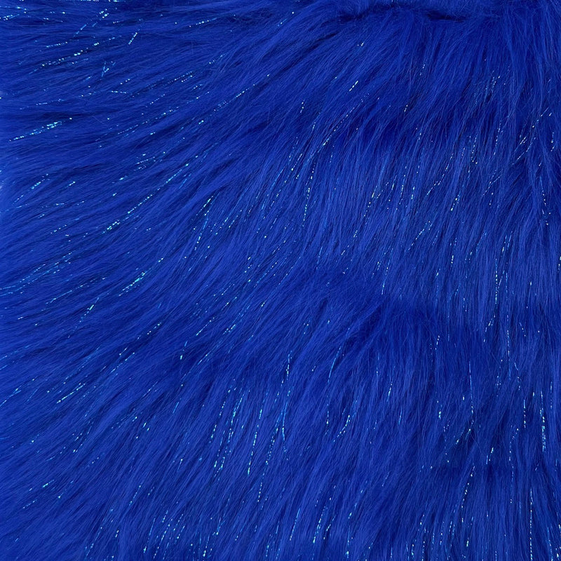 Royal Blue Tinsel Sparkle Glitter Long Pile Shaggy Faux Fur Fabric