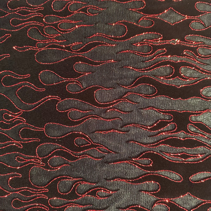 4 Way Stretch Power Mesh Fabric With Flame Flock Glitter| Spandex Palace Black