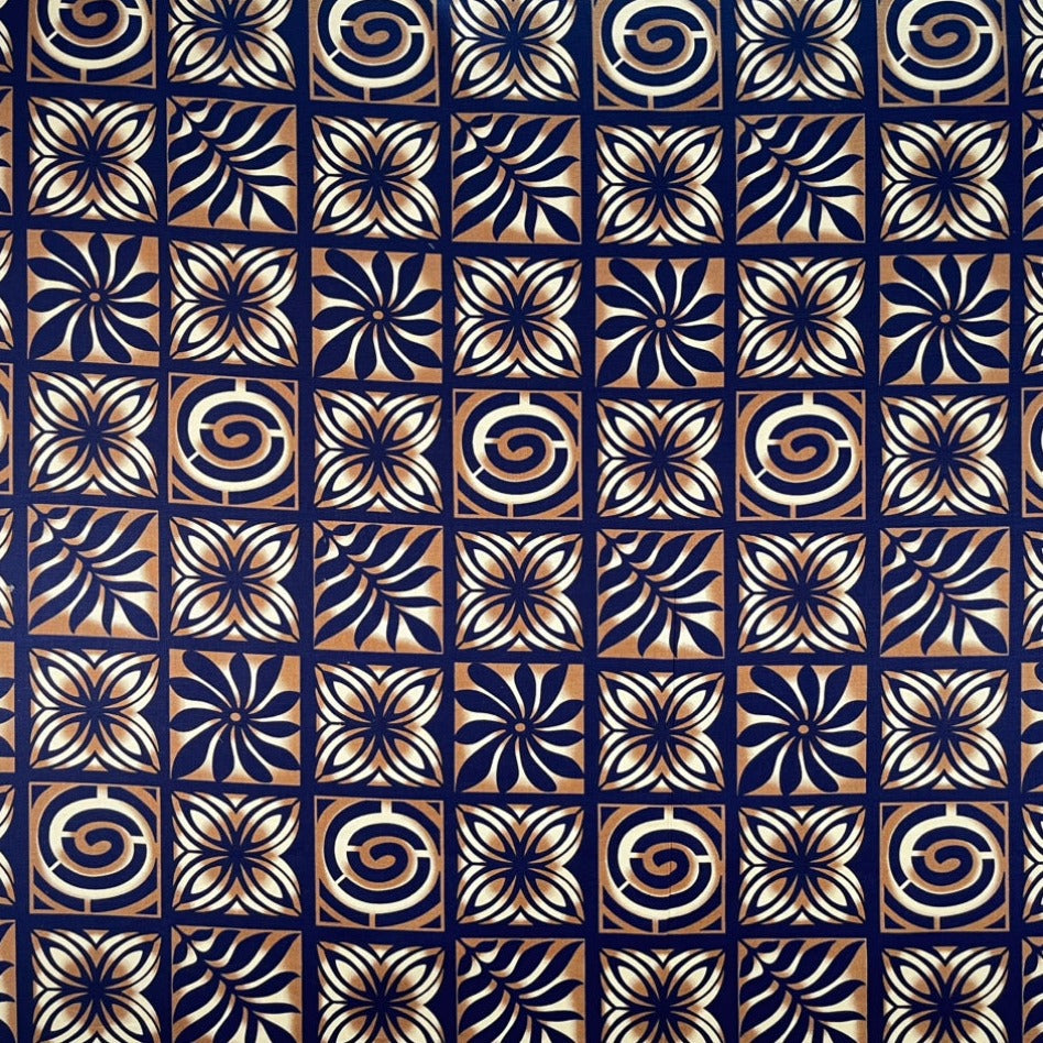 Traditional Polynesian Tapa checkered design Fabric| Cotton Light Barkcloth  | Spandex Palace
