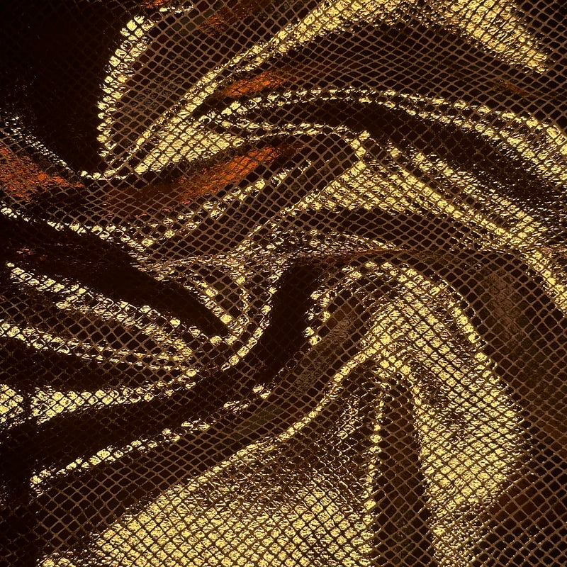 2 Way Stretch Polyester Spandex Velvet Fabric Foiled Diamond Snake   | Spandex Palace Brown