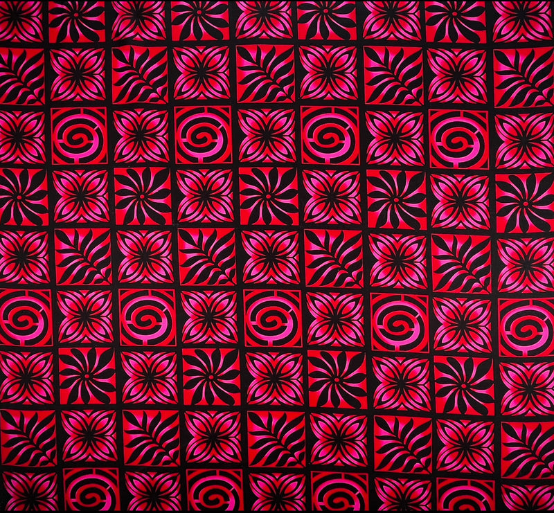 Traditional Polynesian Tapa checkered design Fabric| Cotton Light Barkcloth  | Spandex Palace