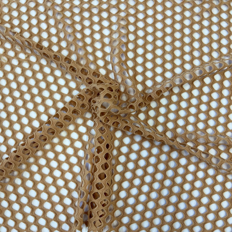 Taupe Brown Crochet Fishnet Netting Spandex Fabric