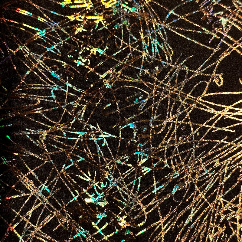 4 Way Nylon Spandex Dancing Splash Hologram | Spandex Palace Black Gold