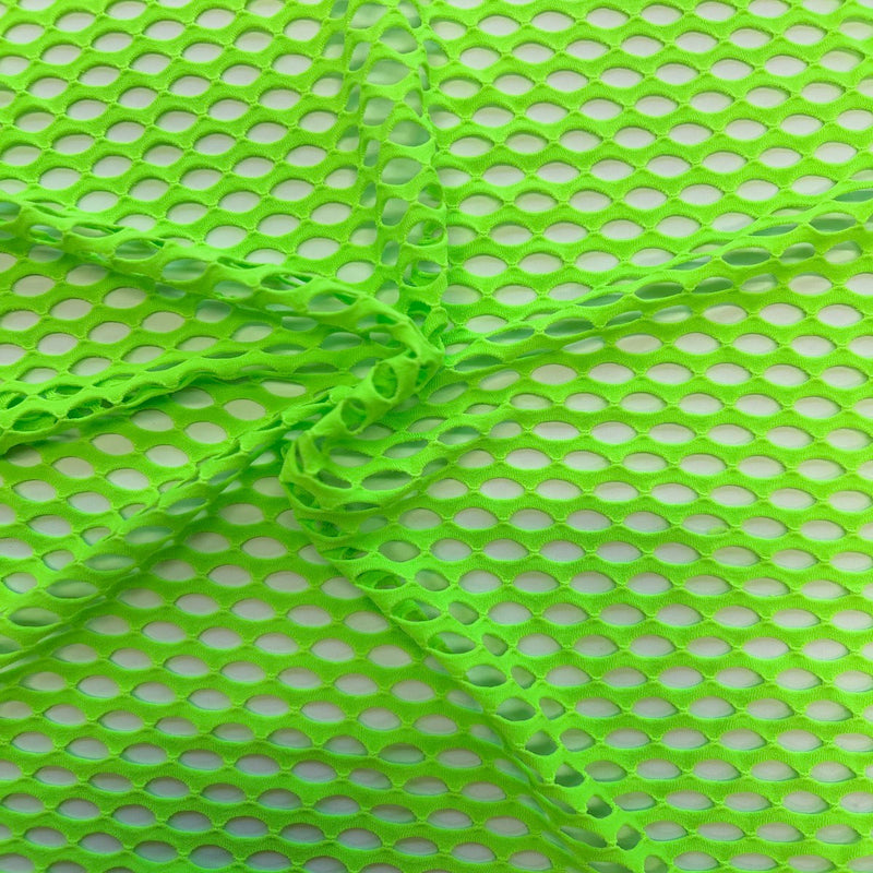 Neon Green Crochet Fishnet Netting Spandex Fabric