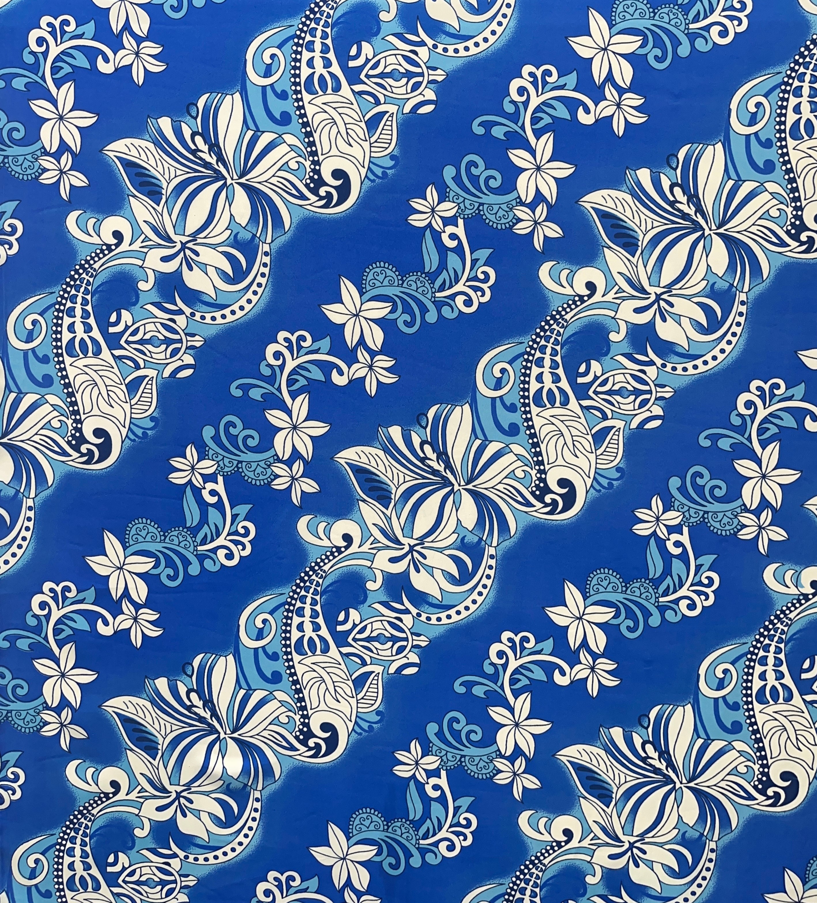 Diagonal Hibiscus Plumeria Sea Turtle Swirl Design Peachskin Fabric| Islands Fabric