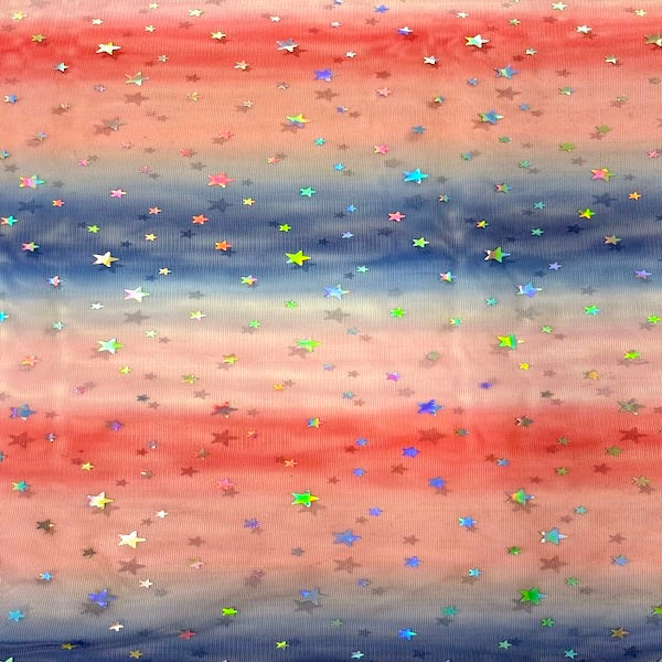 Patriotic Foil Stardust Ombré Mesh Fabric