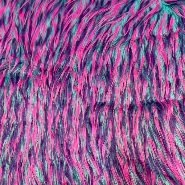 Blue Pink Purple Three Spike Shaggy Faux Fur Fabric