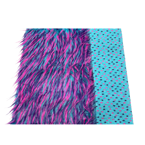 Blue Pink Purple Three Spike Shaggy Faux Fur Fabric