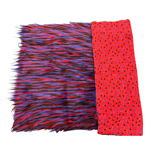 Blue Black Red Three Spike Shaggy Faux Fur Fabric