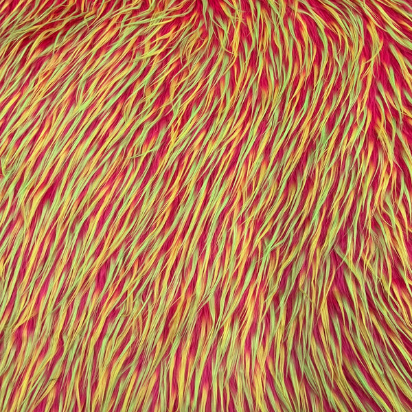 Hot Pink Green Yellow Three Spike Shaggy Faux Fur Fabric