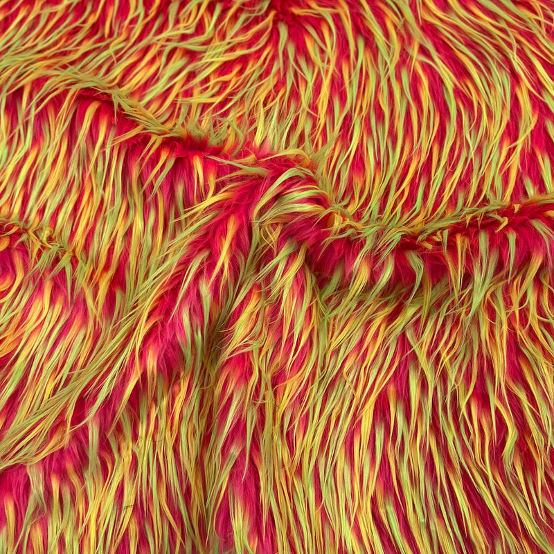 Hot Pink Green Yellow Three Spike Shaggy Faux Fur Fabric