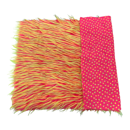 Hot Pink Green Yellow Three Spike Shaggy Faux Fur Fabric