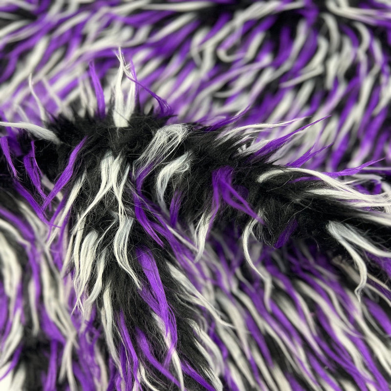 Black Purple White Three Spike Shaggy Faux Fur Fabric