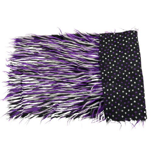 Black Purple White Three Spike Shaggy Faux Fur Fabric