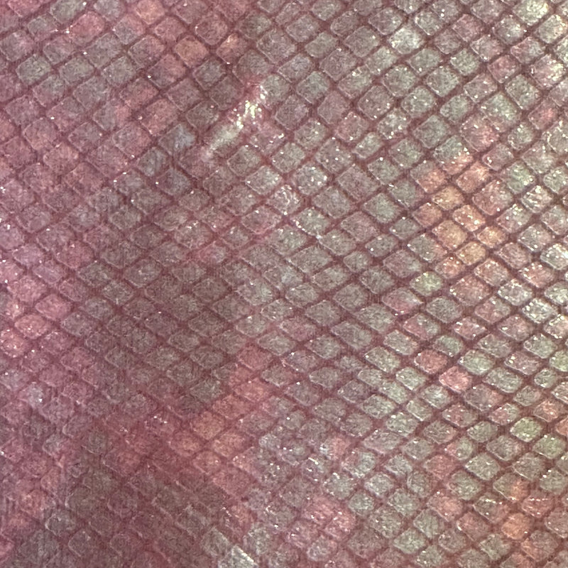 2 Way Stretch Polyester Spandex Velvet Fabric Foiled Diamond Snake   | Spandex Palace Pink