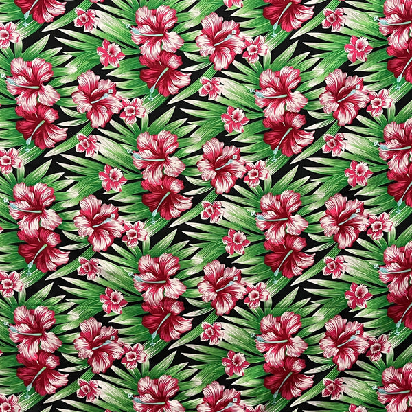 Multicolor Hibiscus Flowers Fabric | Polyester l Spandex Palace