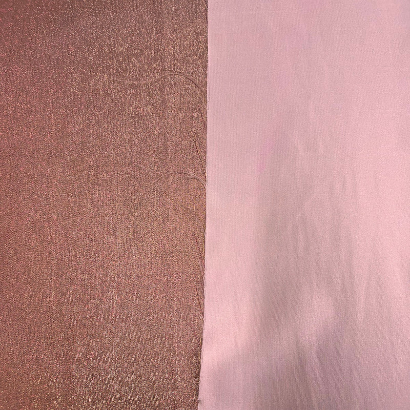 Rose Pink | Gold Iridescent Glitter Lurex Faux Satin Fabric