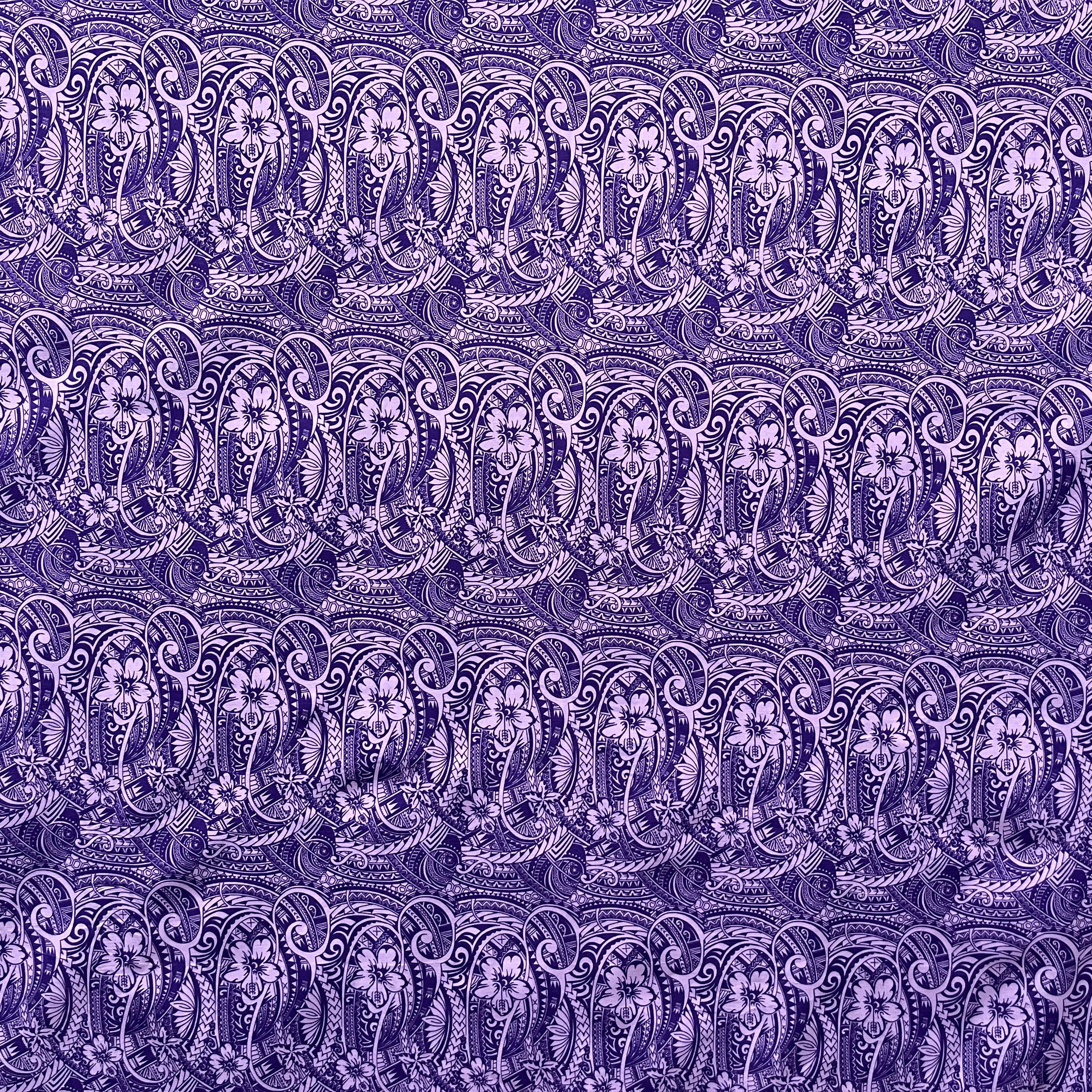 Mini Hibiscus Flowers Traditional Polynesian Tattoo Polyester Fabric | Islands Fabric