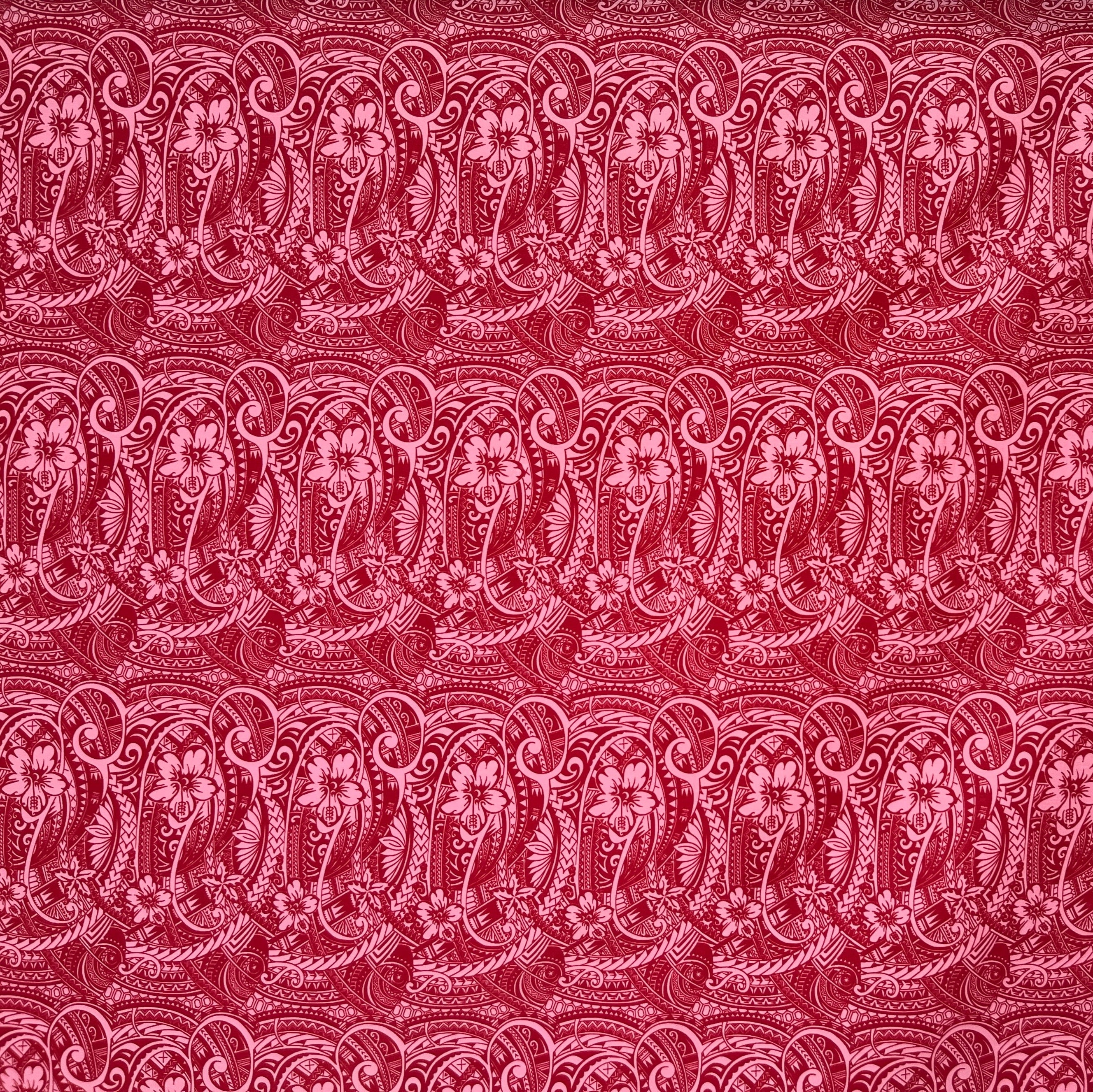 Mini Hibiscus Flowers Traditional Polynesian Tattoo Polyester Fabric | Islands Fabric