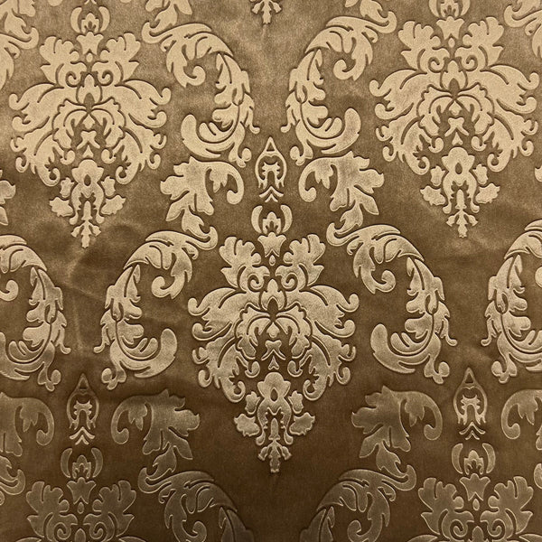 Beige Damask Embossed Velvet Upholstery Drapery Fabric