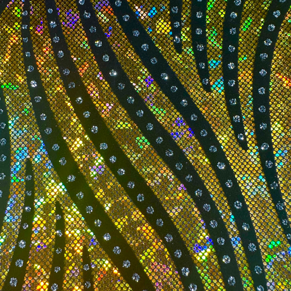 2 Way Zebra Flocking Hologram Fabric Nylon Spandex  | Spandex Palace Gold 
