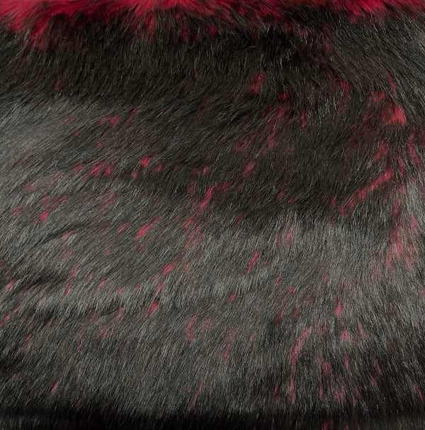 Magenta Pink Black Husky Print Long Pile Shaggy Faux Fur Fabric