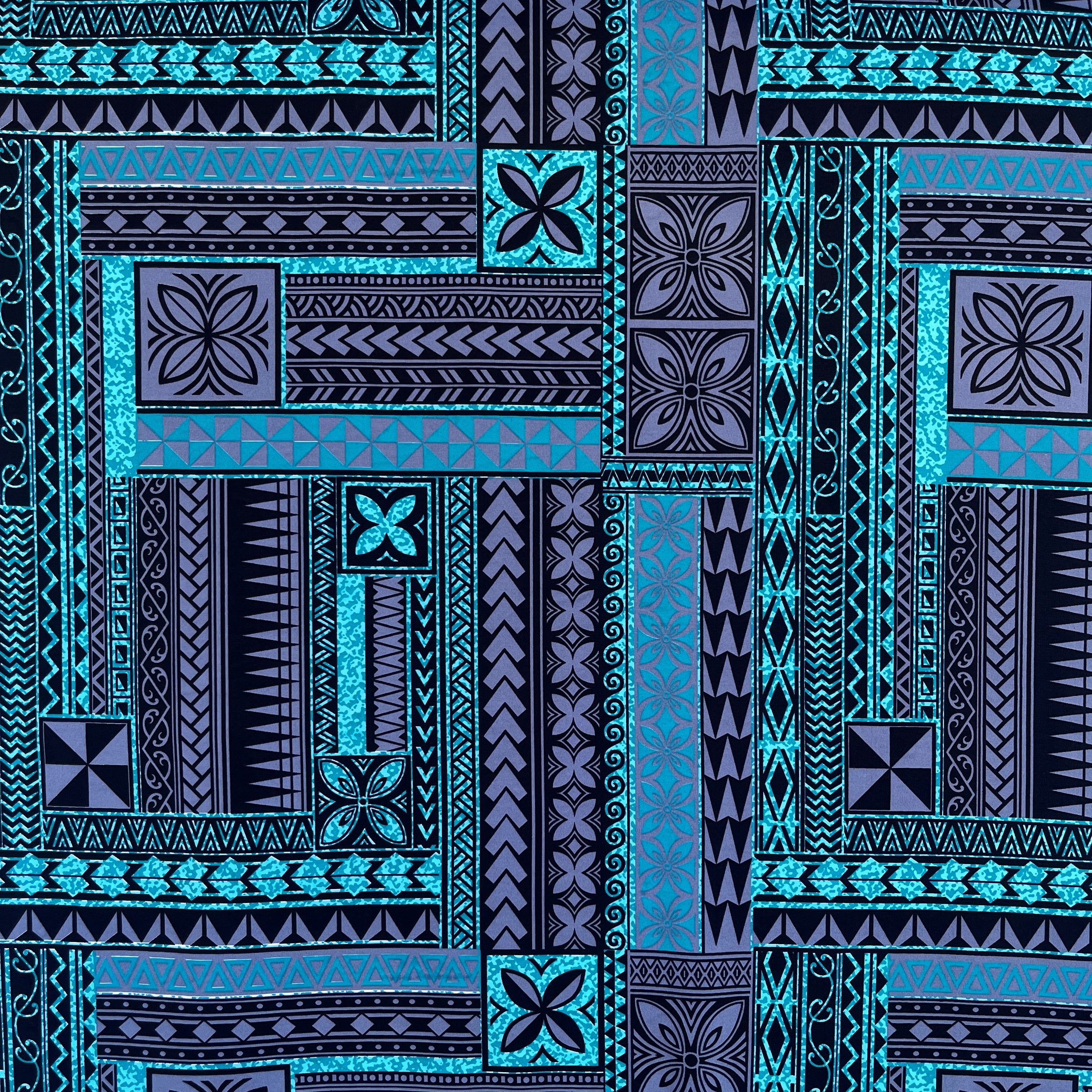 Polynesian Geometric Symmetrical design Peachskin Fabric | Islands Fabric