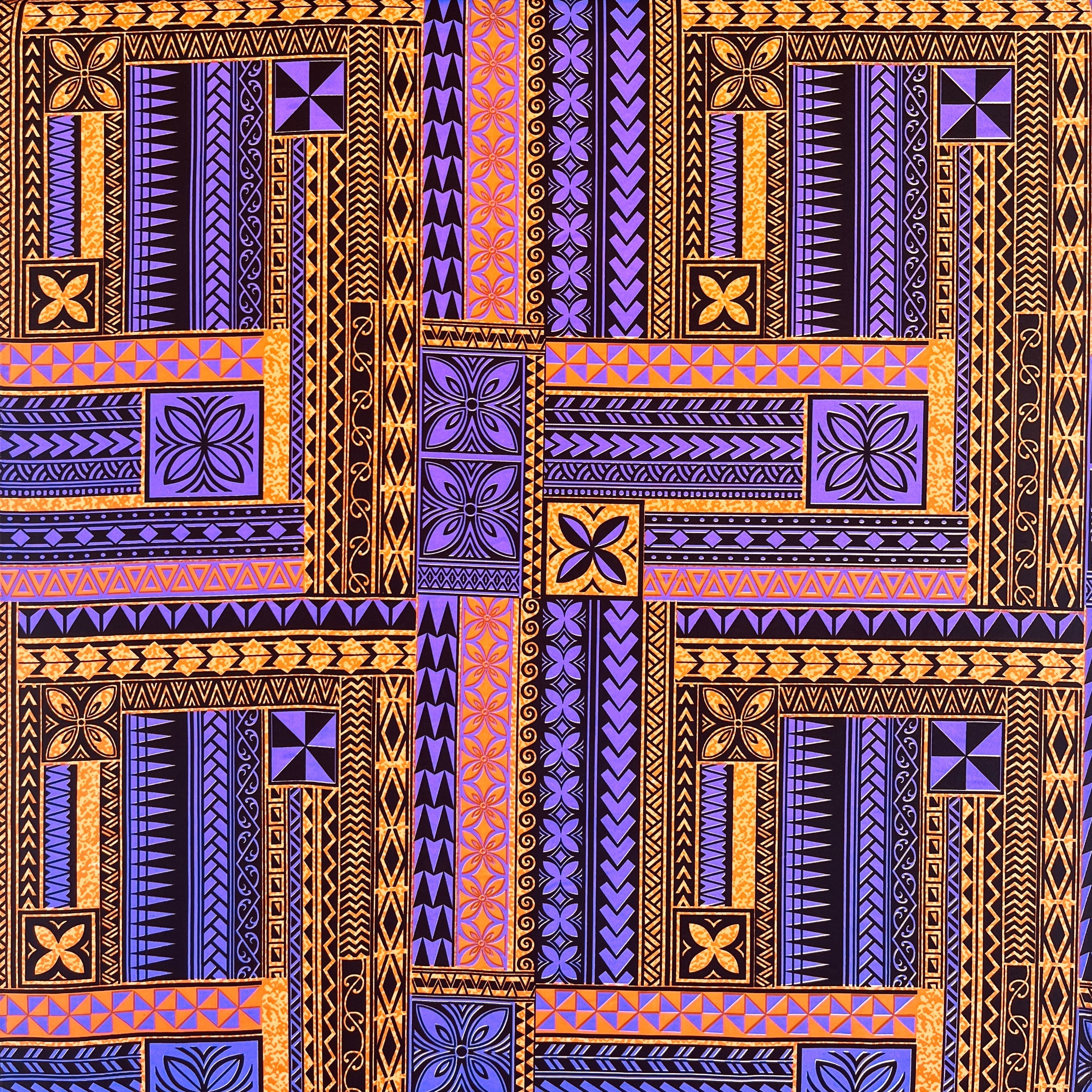 Polynesian Geometric Symmetrical design Peachskin Fabric | Islands Fabric