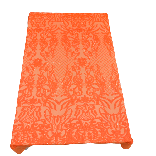 Orange Luna Stretch Sequins Lace Fabric