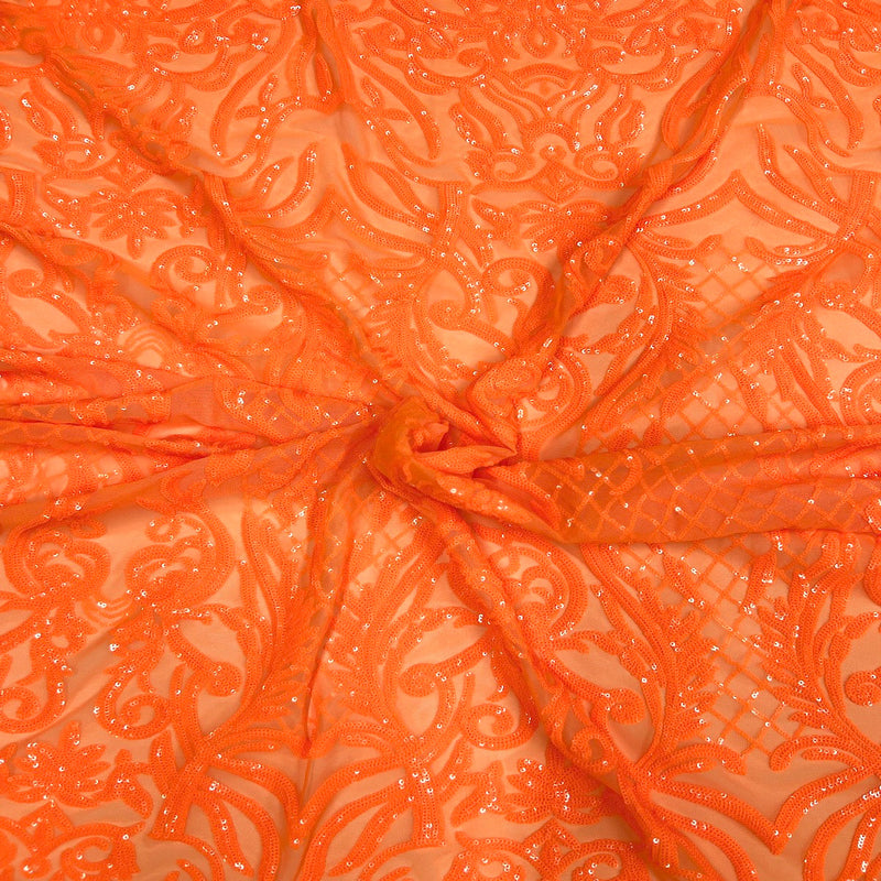 Orange Luna Stretch Sequins Lace Fabric