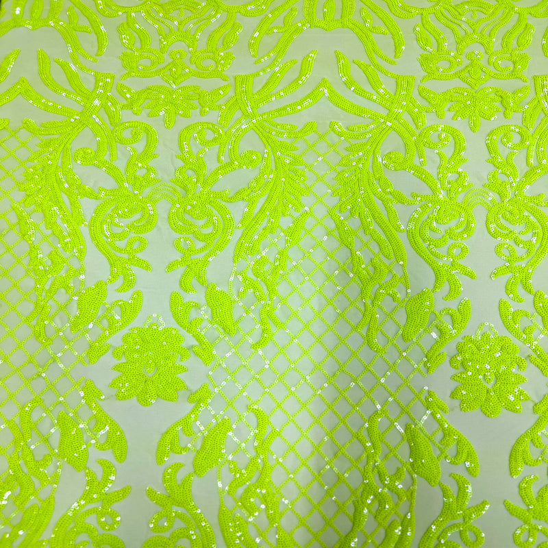 Slime Green Luna Stretch Sequins Lace Fabric