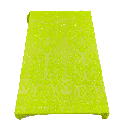 Slime Green Luna Stretch Sequins Lace Fabric