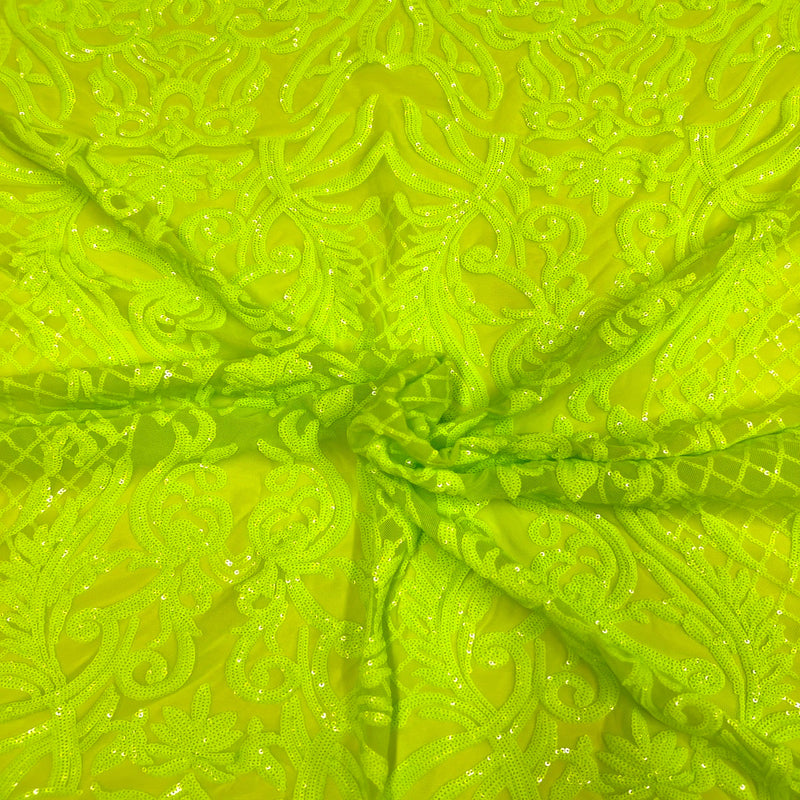 Slime Green Luna Stretch Sequins Lace Fabric