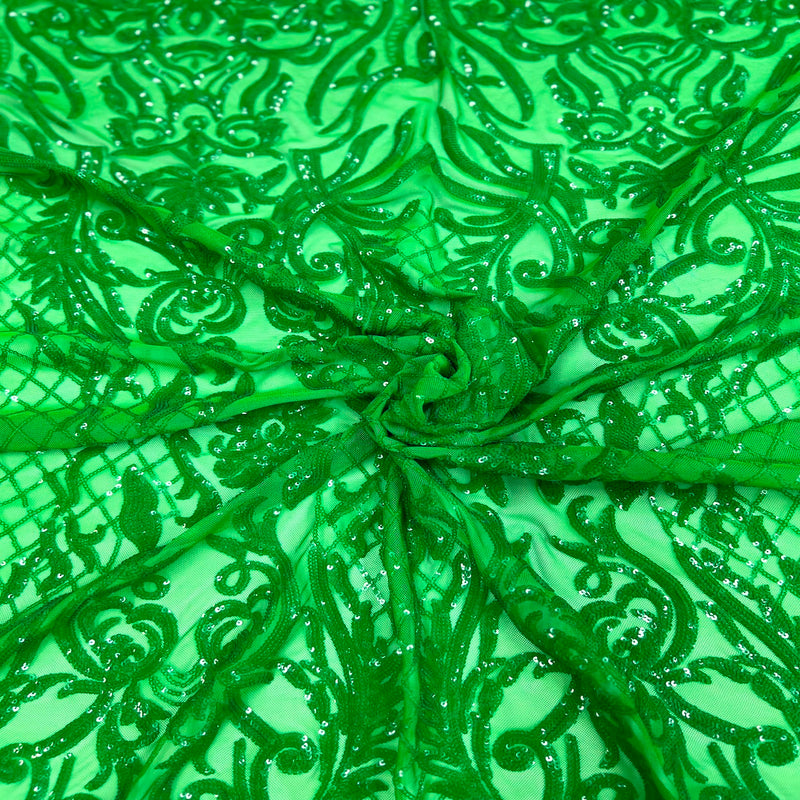 Emerald Green Luna Stretch Sequins Lace Fabric