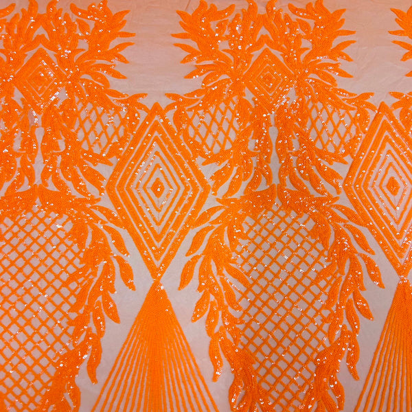 Orange Alpica Sequins Lace Fabric