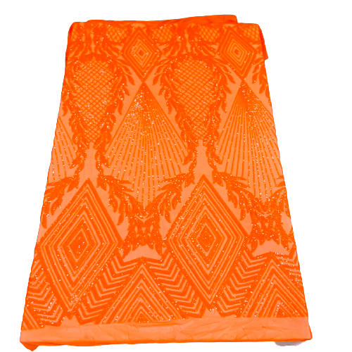 Orange Alpica Sequins Lace Fabric