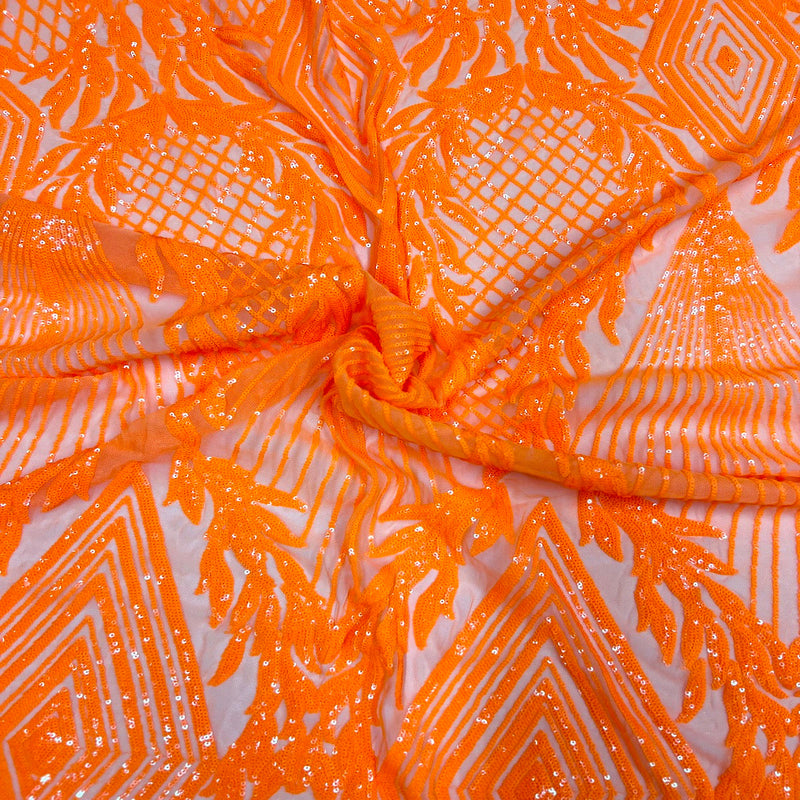 Orange Alpica Sequins Lace Fabric