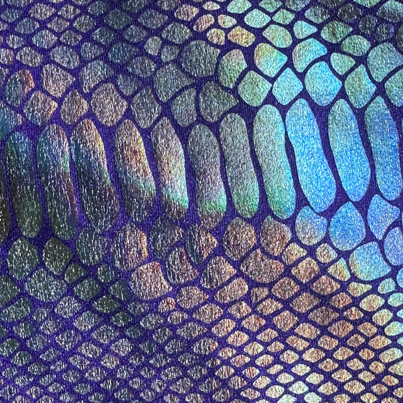 4 Way Stretch Nylon  Spandex Fabric   Fever Snake |Spandex Palace Purple Silver