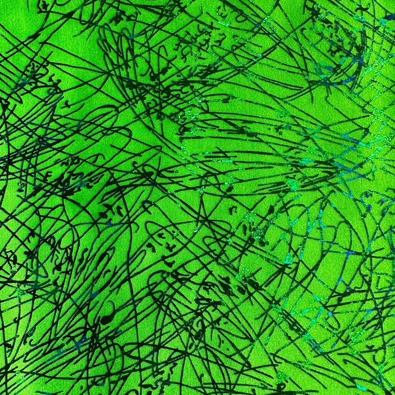 4 Way Stretch Nylon Spandex Fabric  Dancing Splash Hologram | Spandex Palace Lime Green