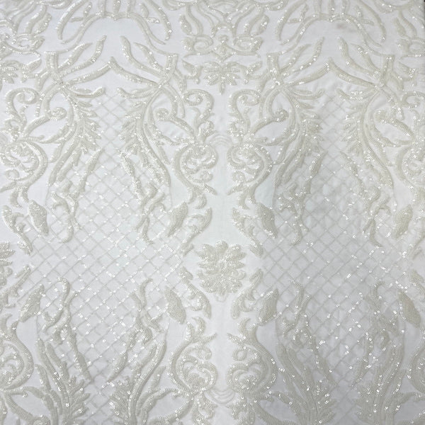 White Luna Stretch Sequins Lace Fabric