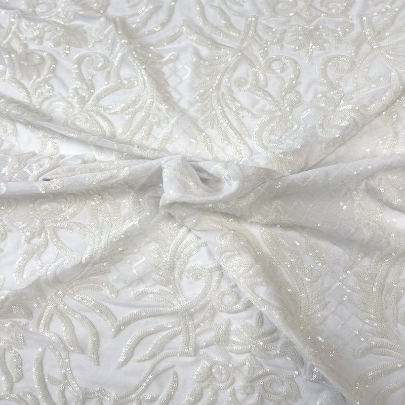 White Luna Stretch Sequins Lace Fabric