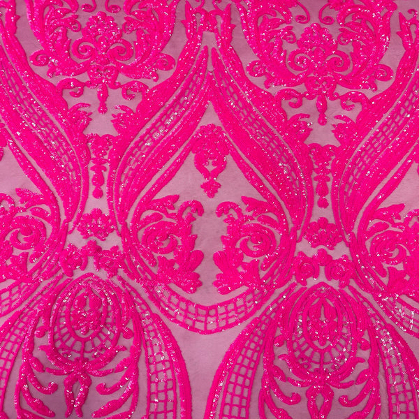 Neon Pink Catina Sequins Lace Fabric