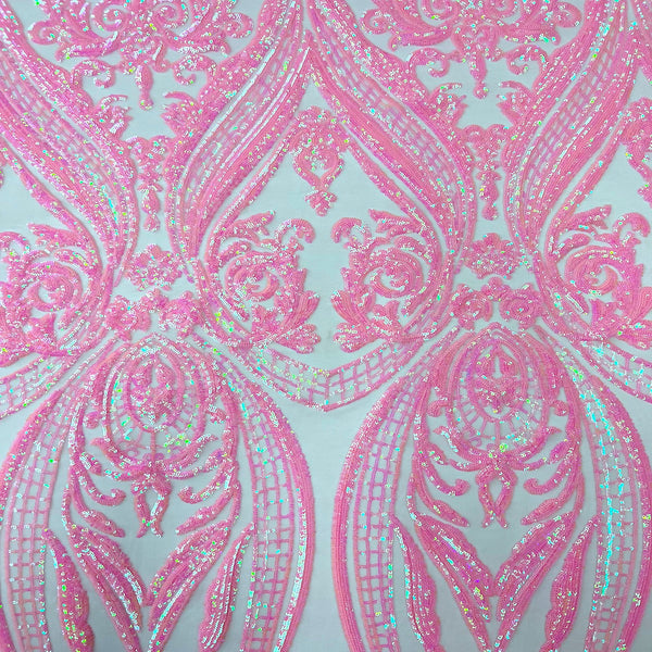 Baby Pink Iridescent Catina Sequins Lace Fabric