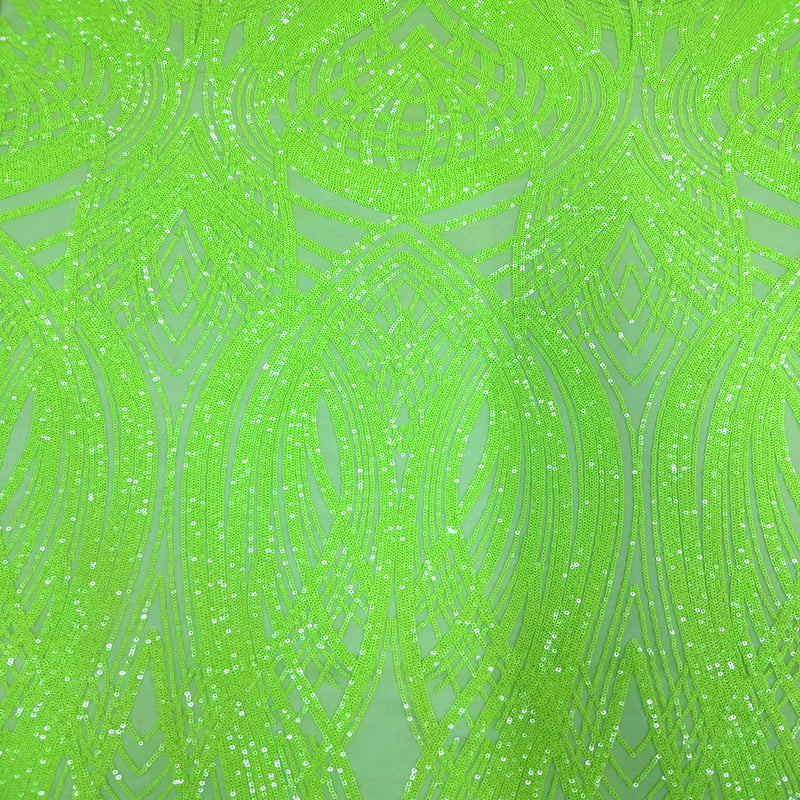 Slime Green Selena Wave Stretch Sequins Lace Fabric