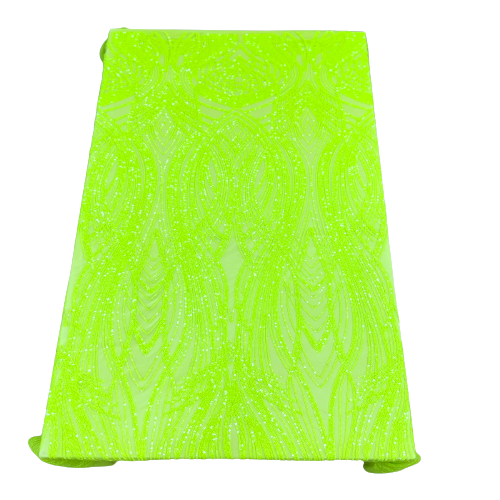 Slime Green Selena Wave Stretch Sequins Lace Fabric