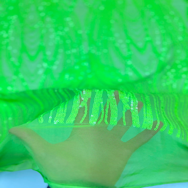 Slime Green Selena Wave Stretch Sequins Lace Fabric