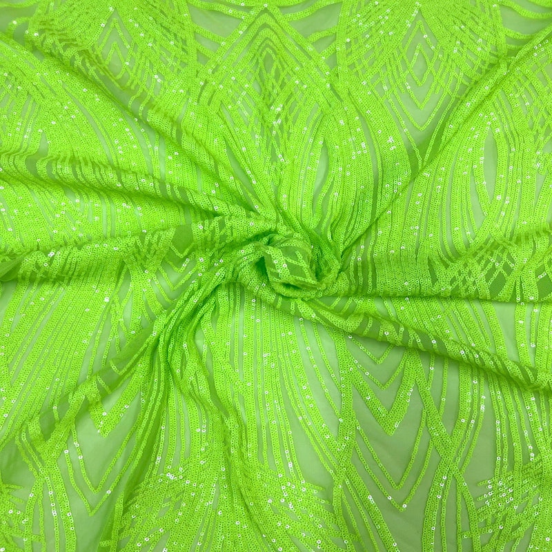 Slime Green Selena Wave Stretch Sequins Lace Fabric