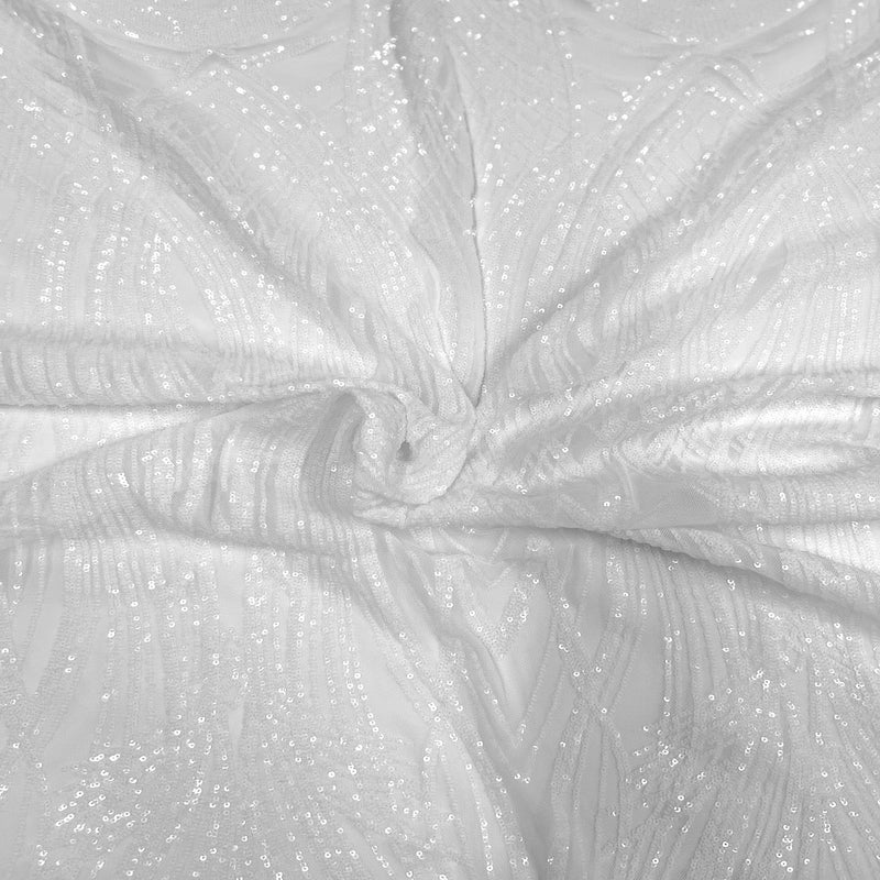 White Selena Wave Stretch Sequins Lace Fabric