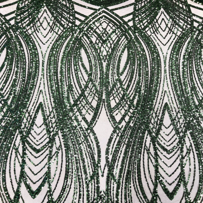 Hunter Green Selena Wave Stretch Sequins Lace Fabric