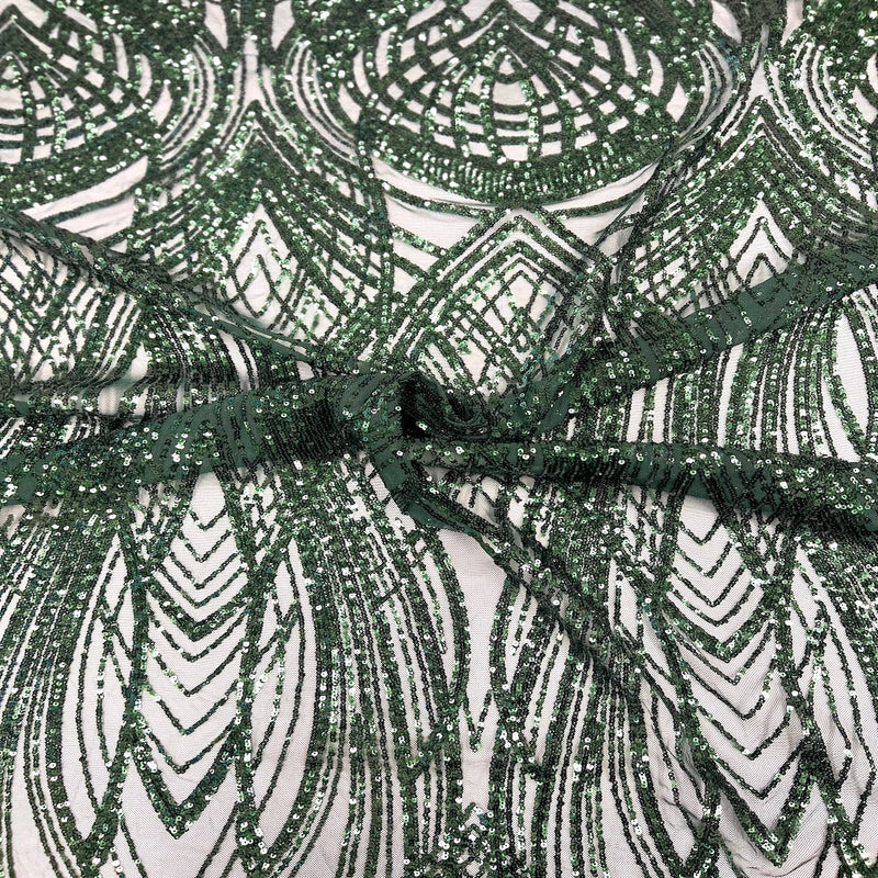 Hunter Green Selena Wave Stretch Sequins Lace Fabric